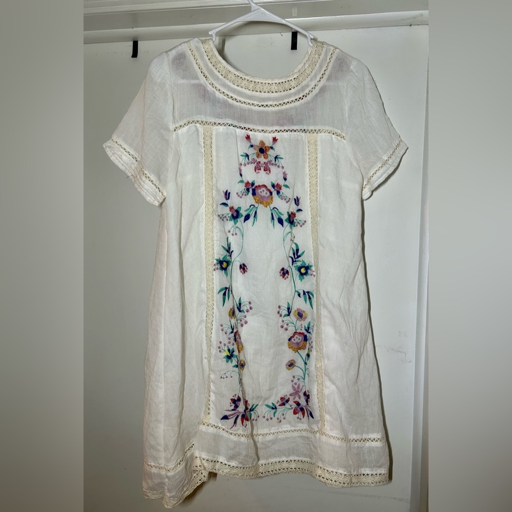 Umgee Tunic Top Womens Medium Cream Embroidered Boho Hippie Gauzy